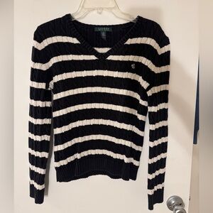 Lauren Ralph Lauren Striped V-Neck Sweater